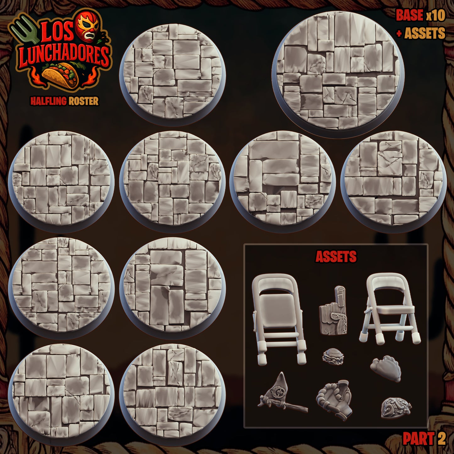 Los Lunchadores Halfling Team - Team Bases and Assets (18pcs) | UGNI Miniatures | Resin