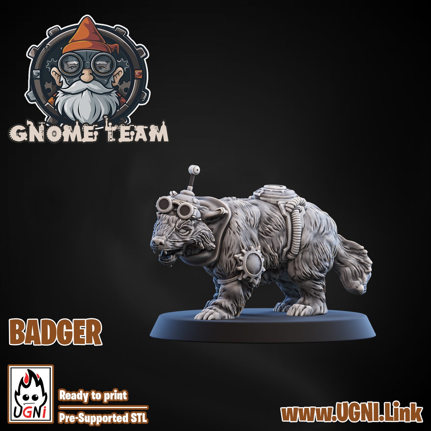 Gnome Team - Badger | UGNI Miniatures | Resin