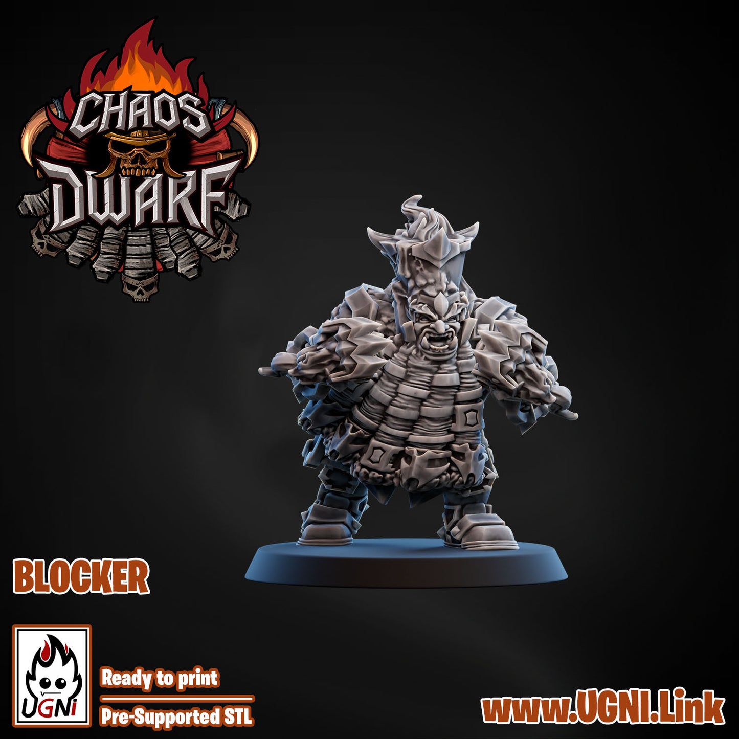 Magma Chaos Dwarf Team - Blocker 04 | UGNI Miniatures | Resin