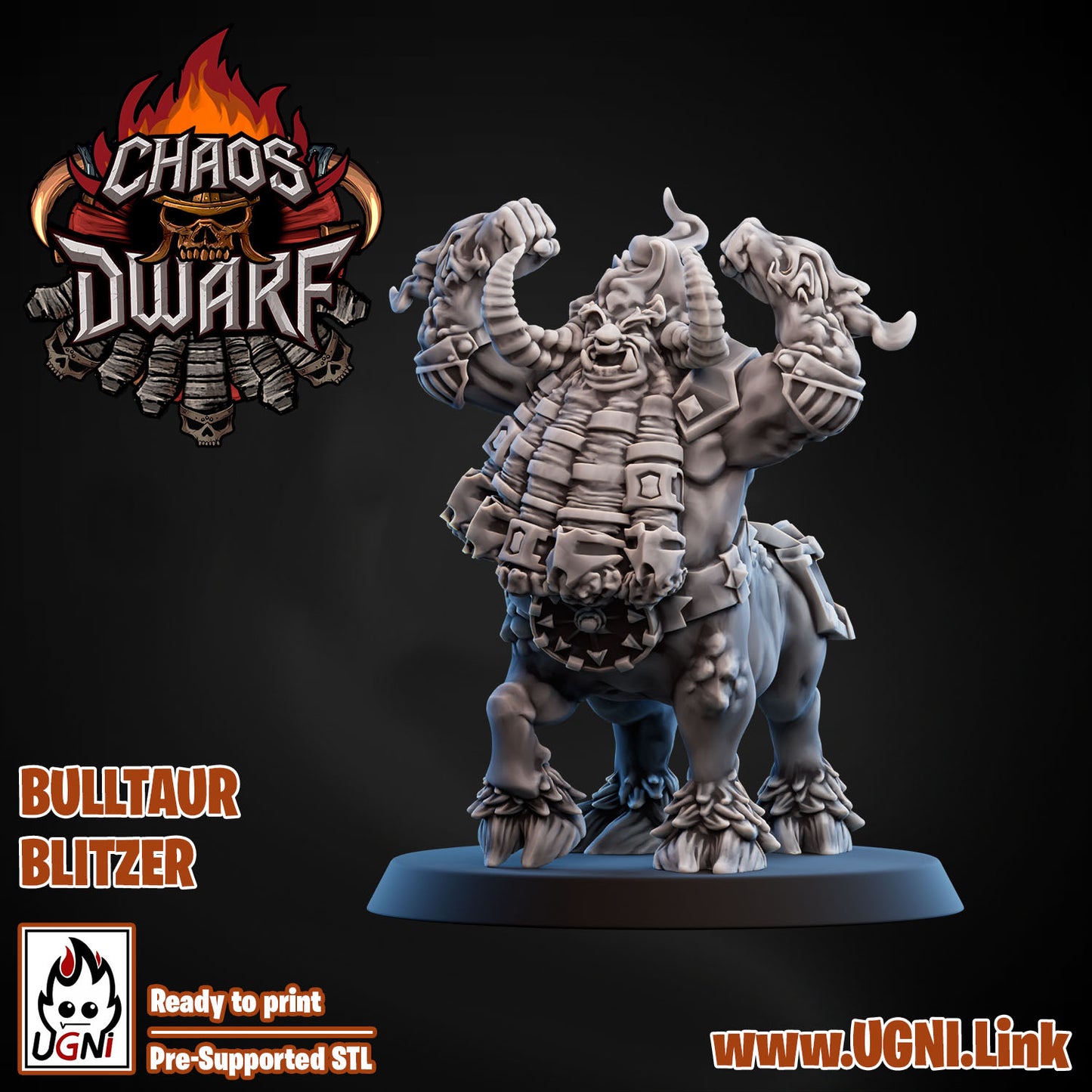 Magma Chaos Dwarf Team - Bulltaur 02 | UGNI Miniatures | Resin