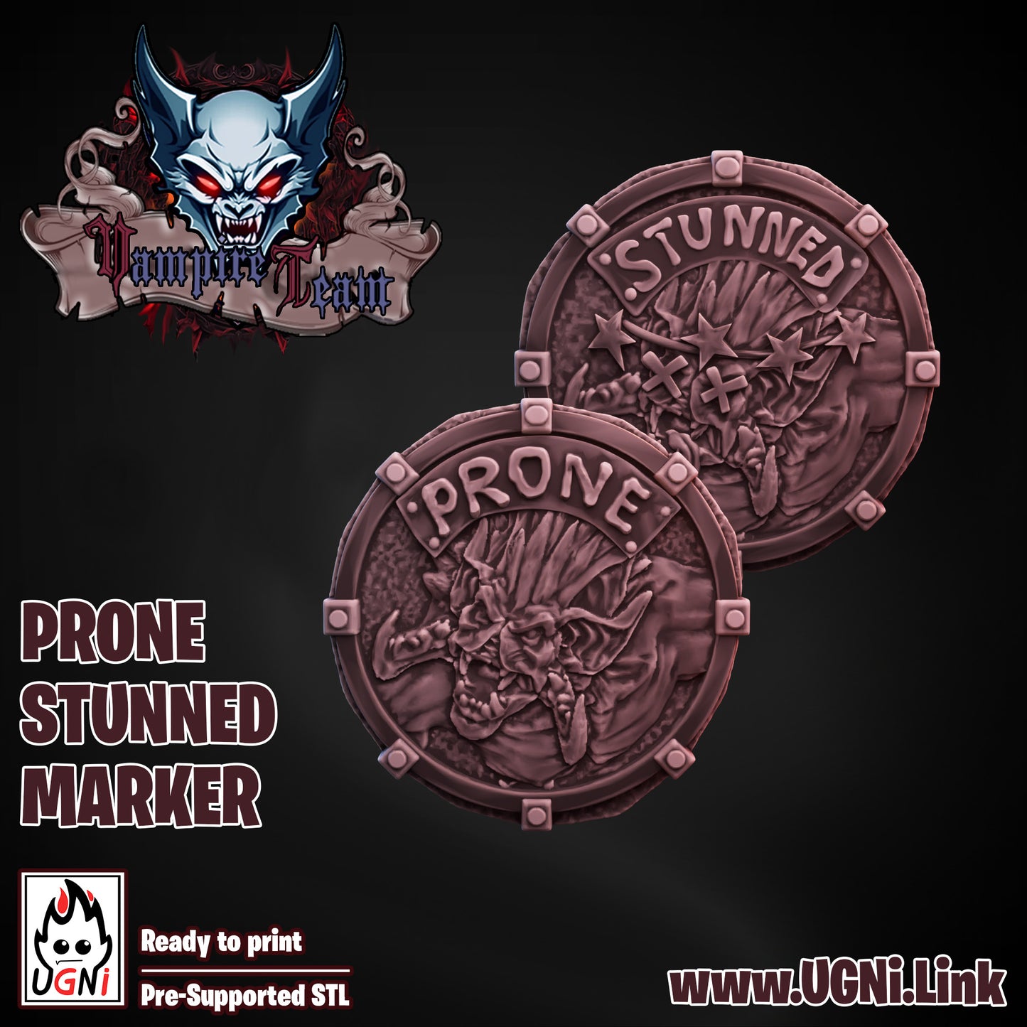 Vampire Team - Prone Markers (2pcs) | UGNI Miniatures | Resin