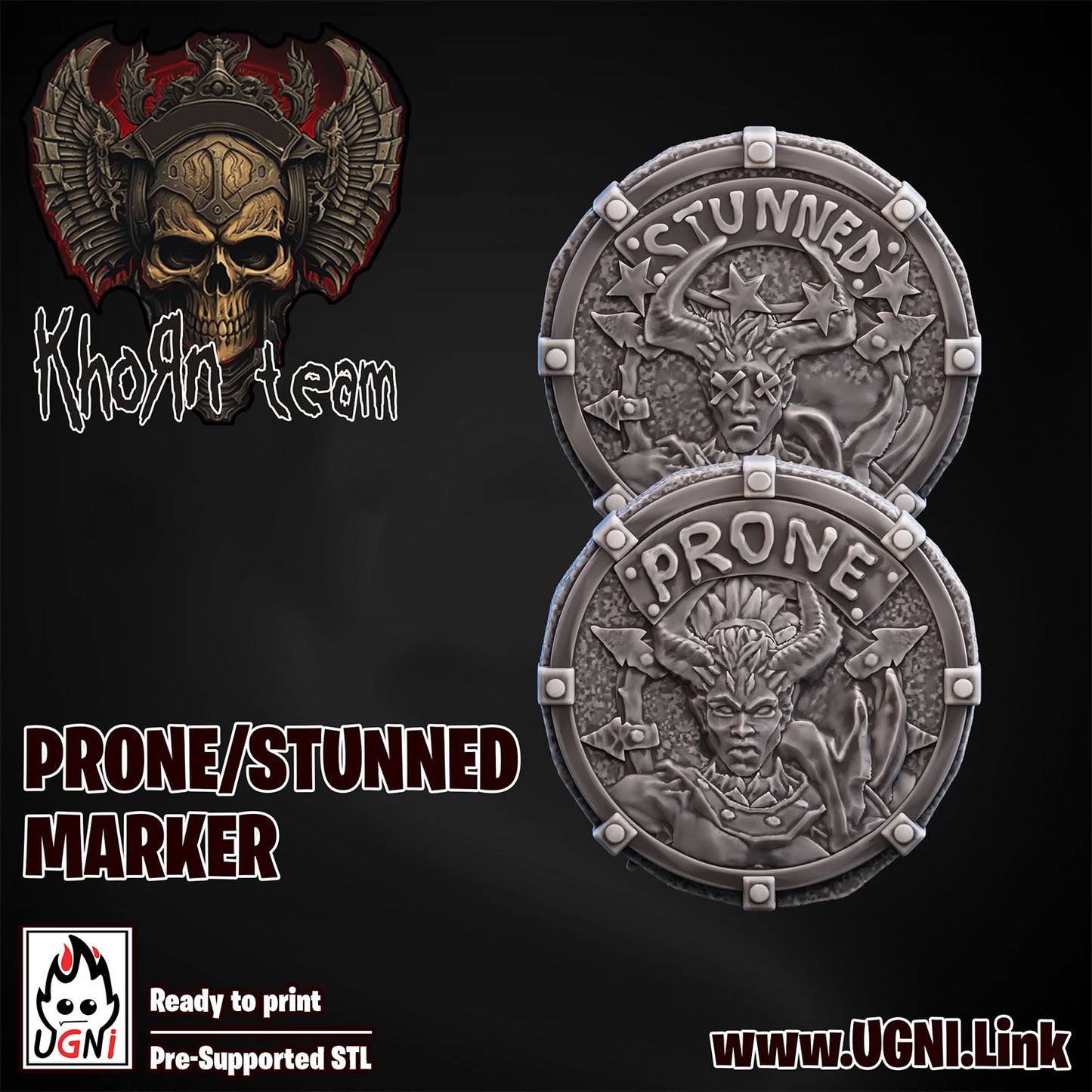 Khorn Team - Prone Marker (2pcs) | UGNI Miniatures | Resin