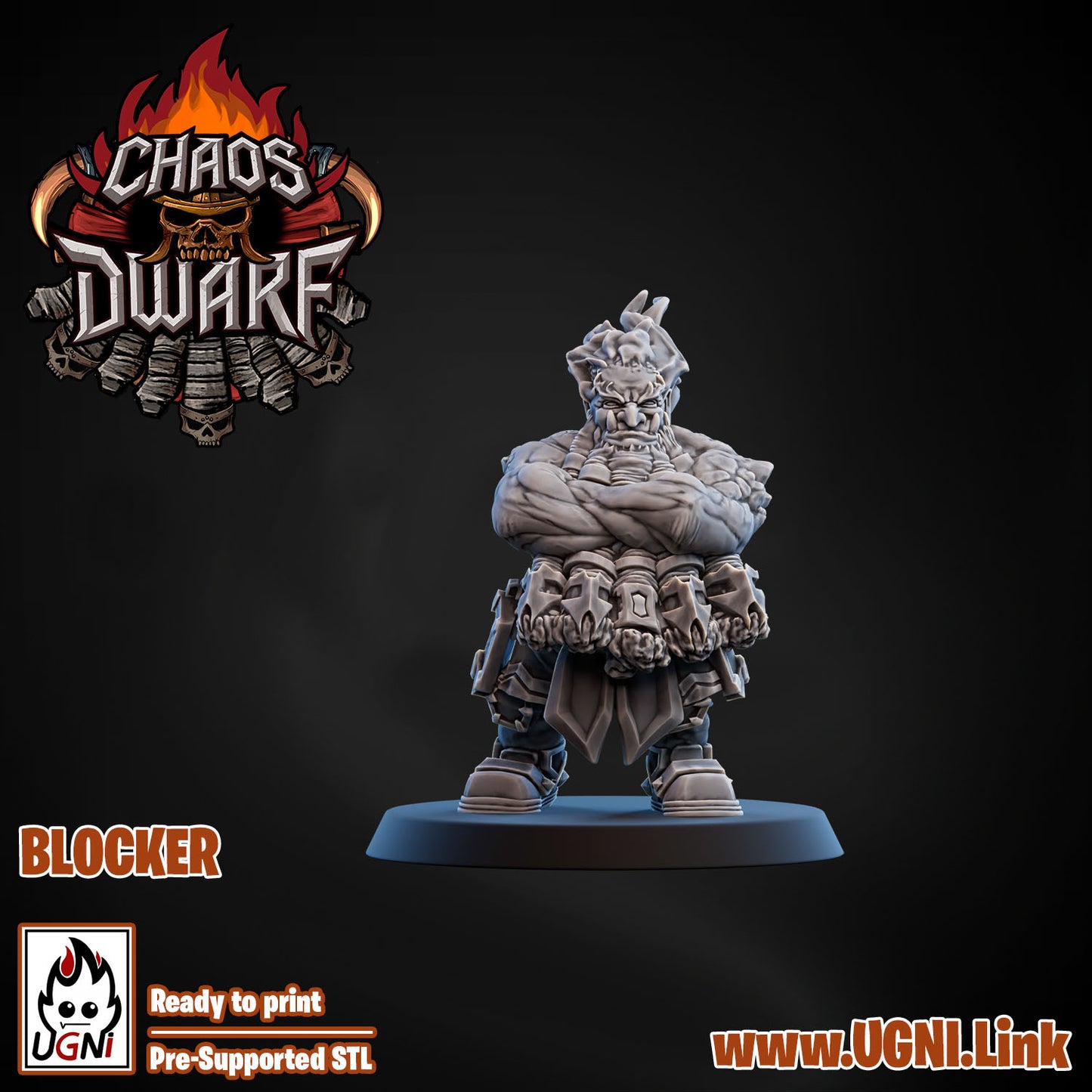 Magma Chaos Dwarf Team - Blocker 01 | UGNI Miniatures | Resin