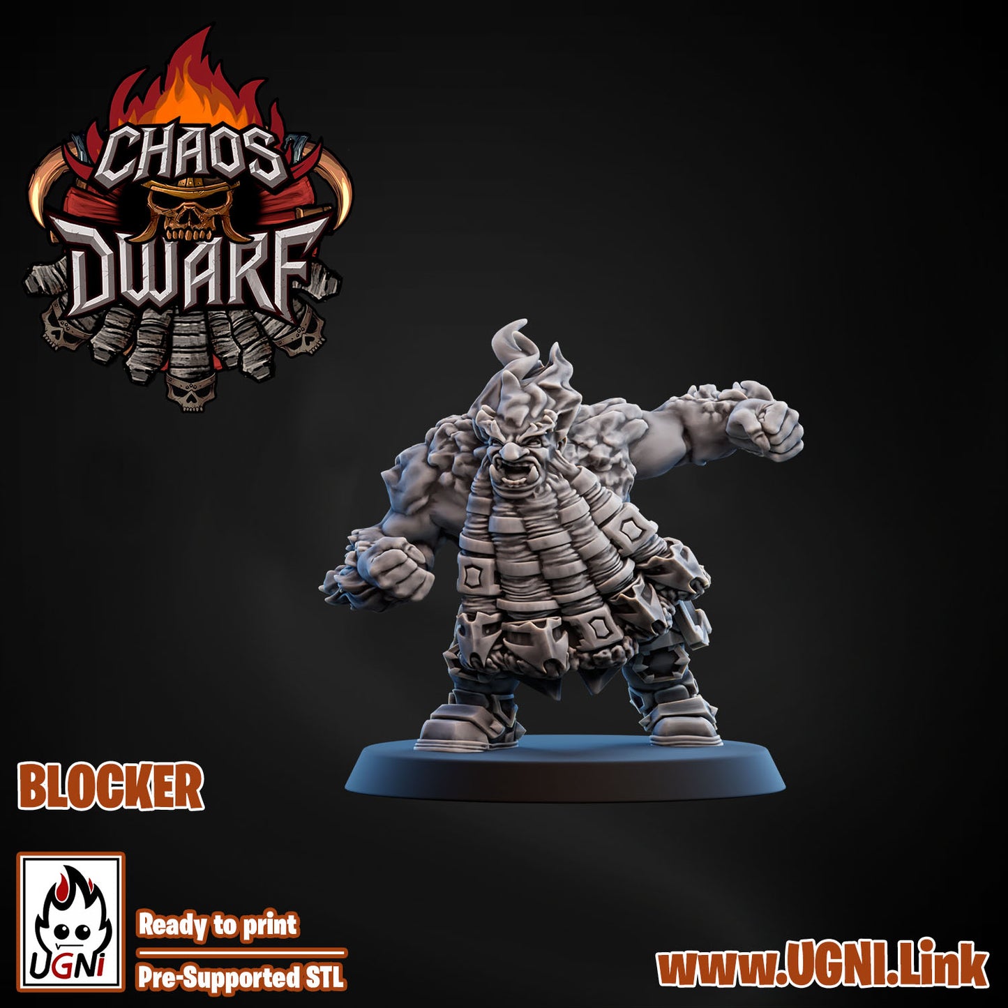 Magma Chaos Dwarf Team - Blocker 02 | UGNI Miniatures | Resin