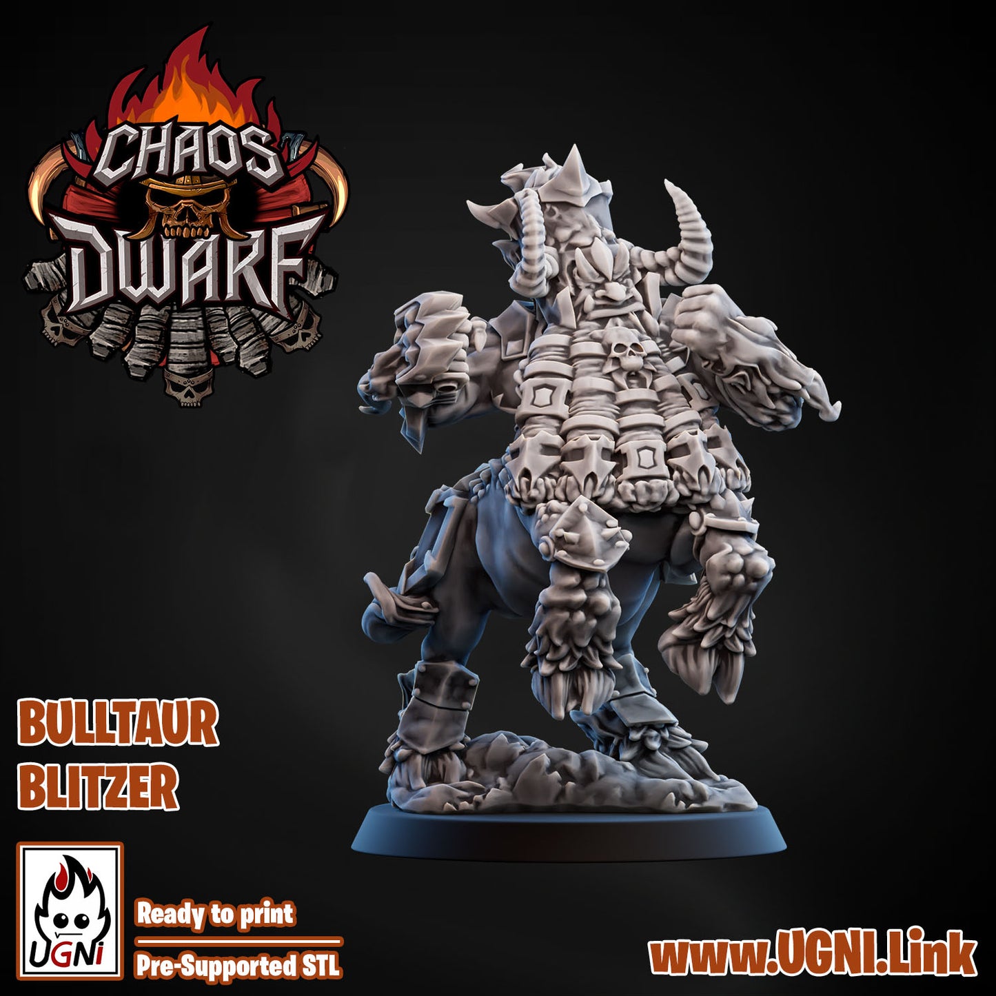 Magma Chaos Dwarf Team - Bulltaur 01 | UGNI Miniatures | Resin