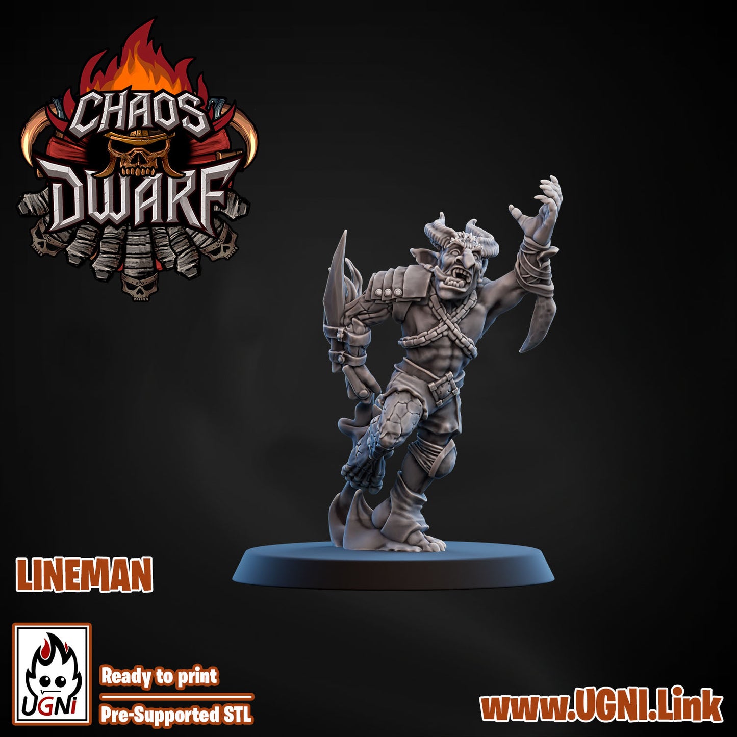 Magma Chaos Dwarf Team - Lineman 01 | UGNI Miniatures | Resin