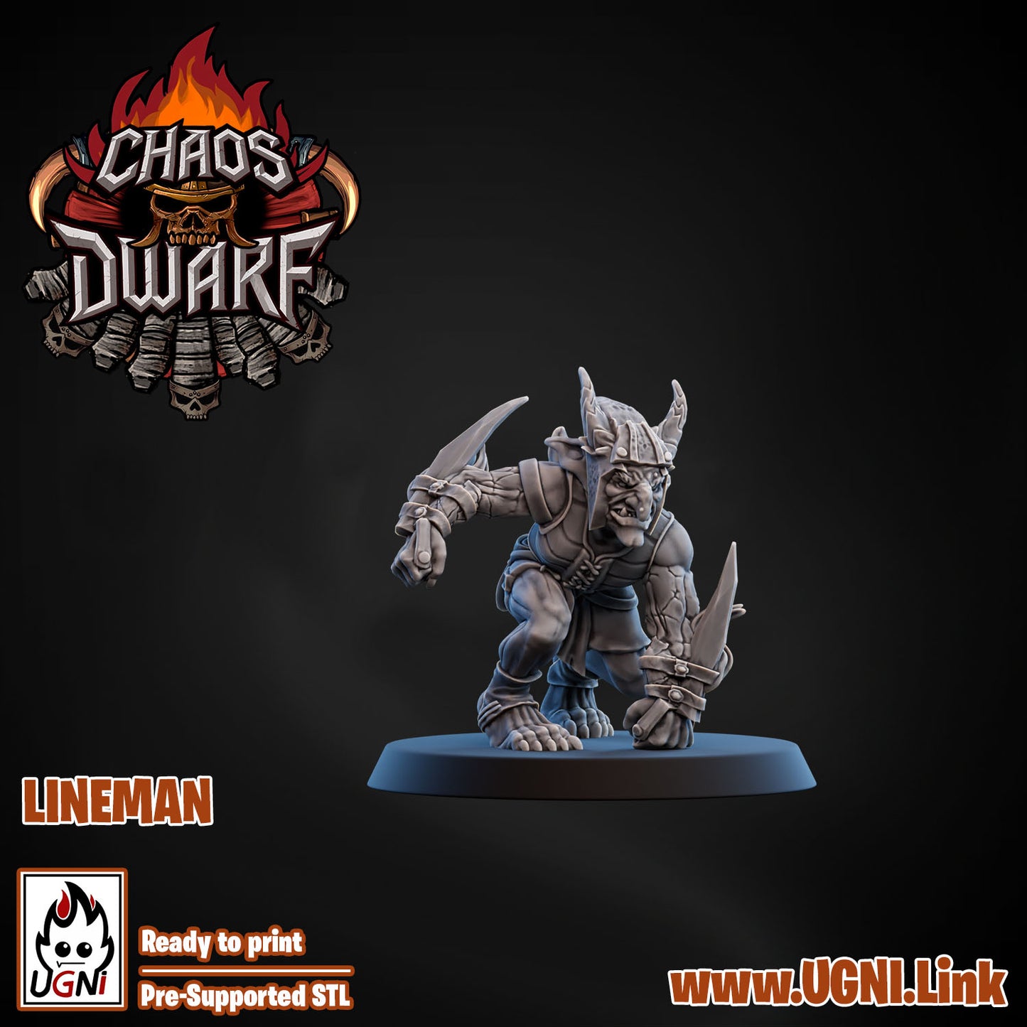 Magma Chaos Dwarf Team - Lineman 02 | UGNI Miniatures | Resin