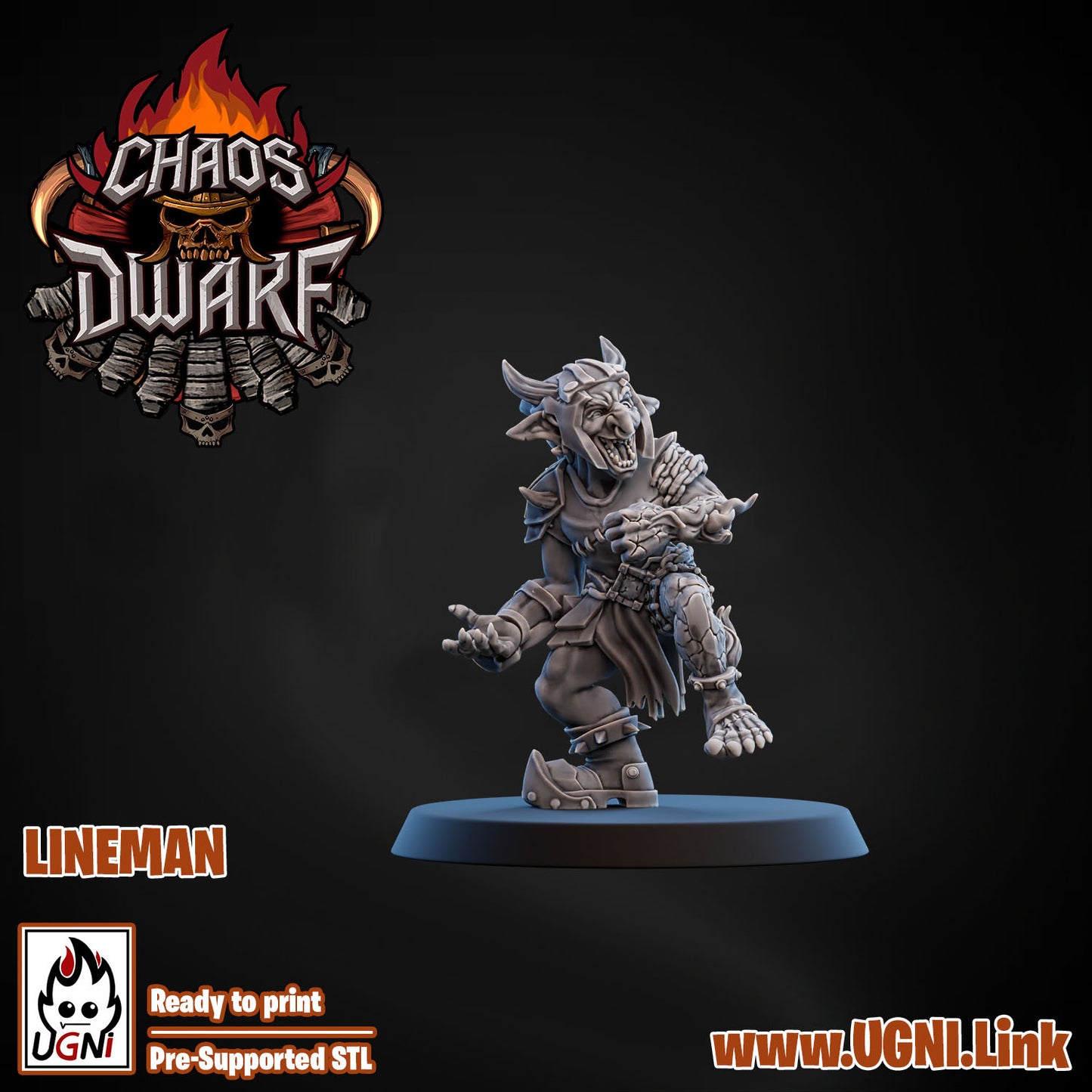 Magma Chaos Dwarf Team - Lineman 03 | UGNI Miniatures | Resin