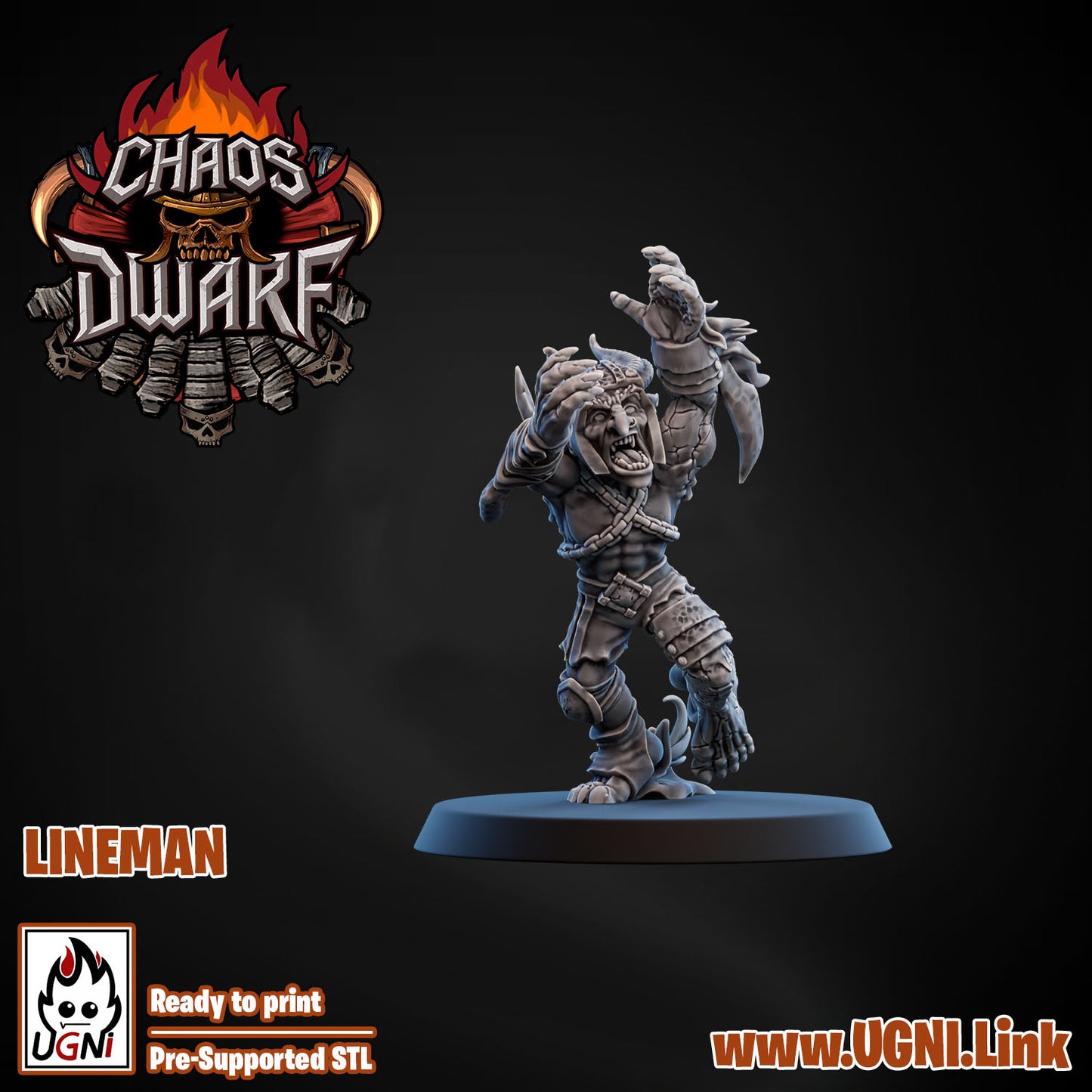 Magma Chaos Dwarf Team - Lineman 06 | UGNI Miniatures | Resin