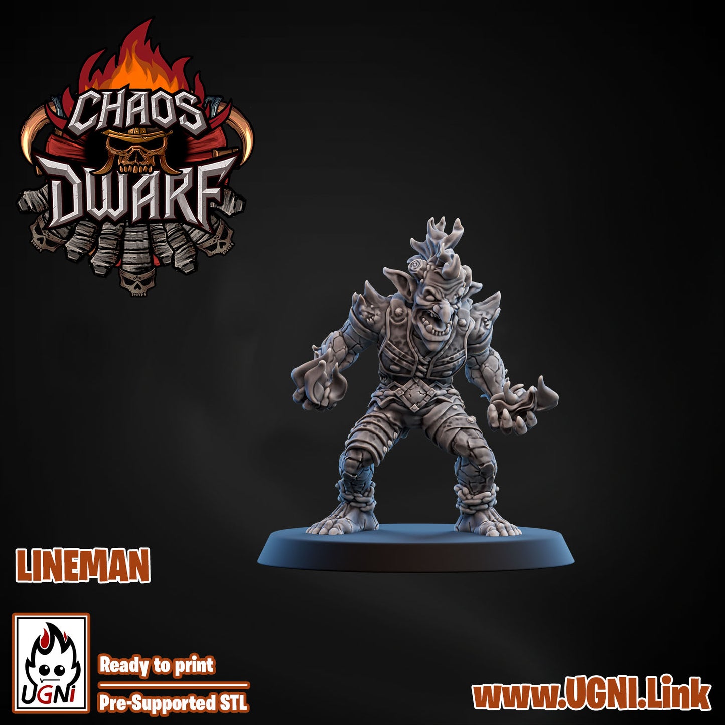Magma Chaos Dwarf Team - Lineman 09 | UGNI Miniatures | Resin