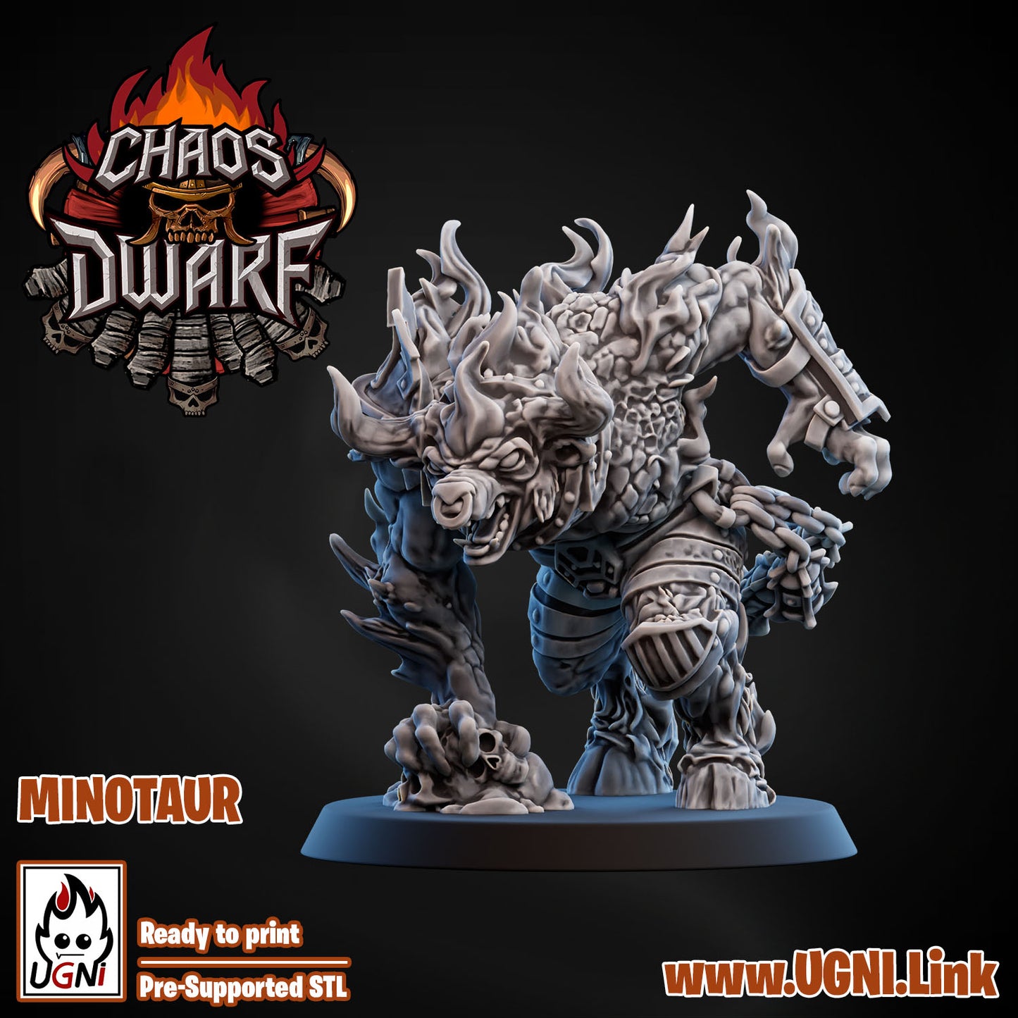 Magma Chaos Dwarf Team - Minotaur | UGNI Miniatures | Resin
