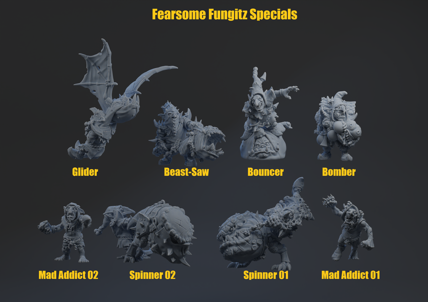 Fearsome Fungitz Night Goblin Team - Individual Models | Brutefun Miniatures | Resin