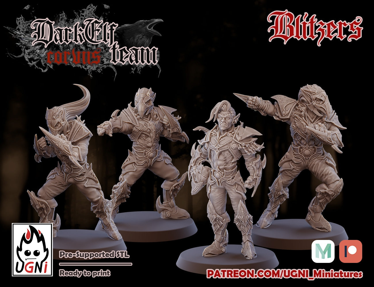 Dark Elves Team - Dark Elves | UGNI Miniatures | Resin