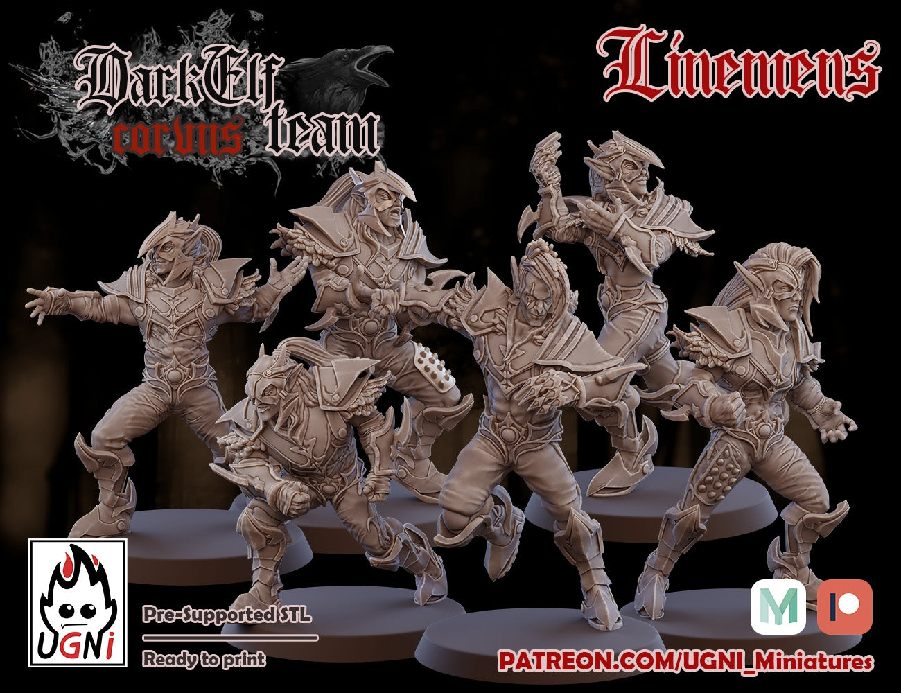 Dark Elves Team - Dark Elves | UGNI Miniatures | Resin